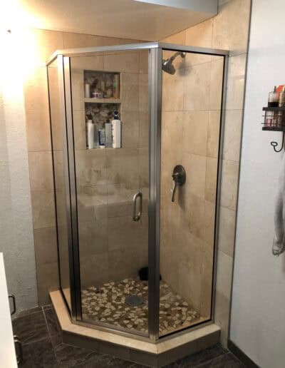 Alumax 394CV semi-frameless neo-angle shower enclosure with brushed nickel hardware